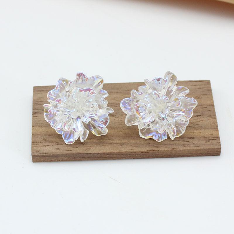 Resin AB 3D Carving Flower Big Stud Earring for Women Personality Creative Temperament Simple Jewelry Girl Gift Brincos
