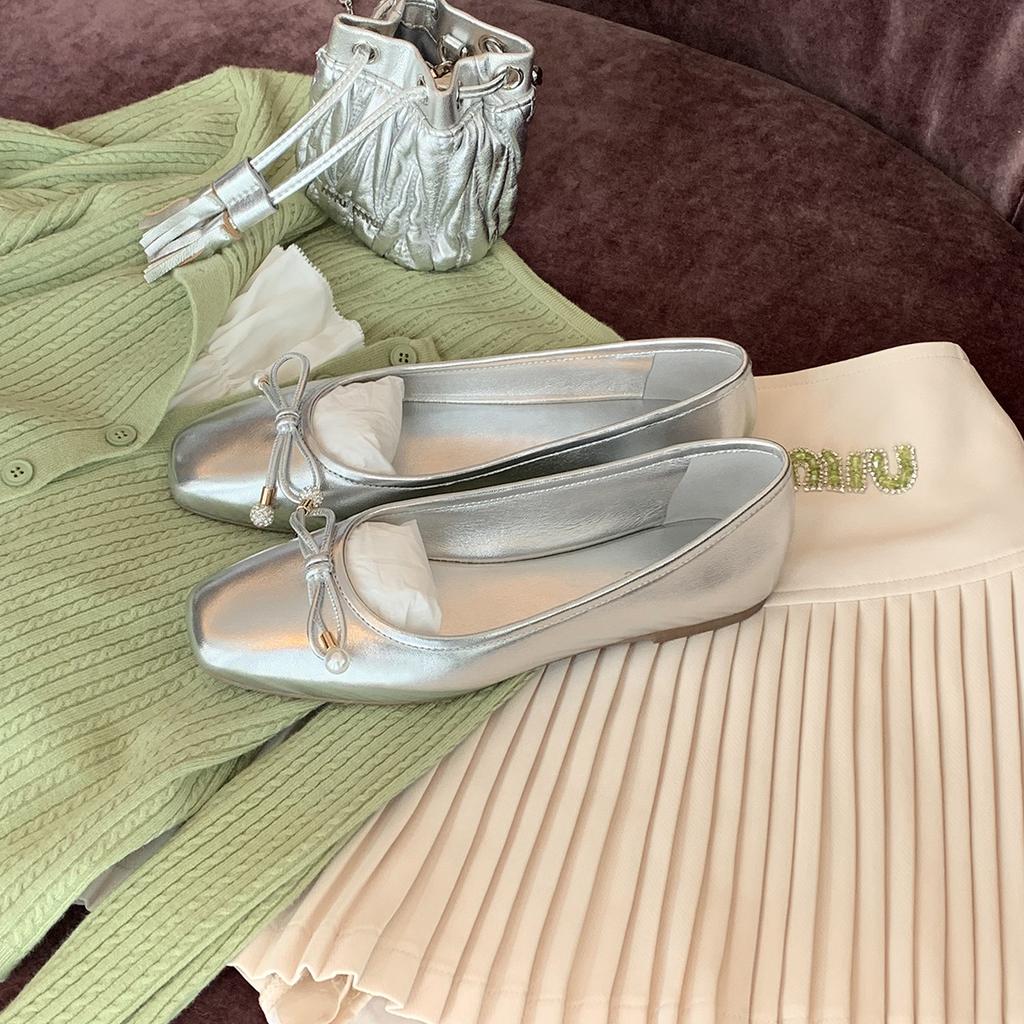 Women Flats Ballet Dance Shoes Mary Janes Lolita Dress Shoes Spring Autumn New Trend Elegant Pointy Bow Stilettos Zapatillas