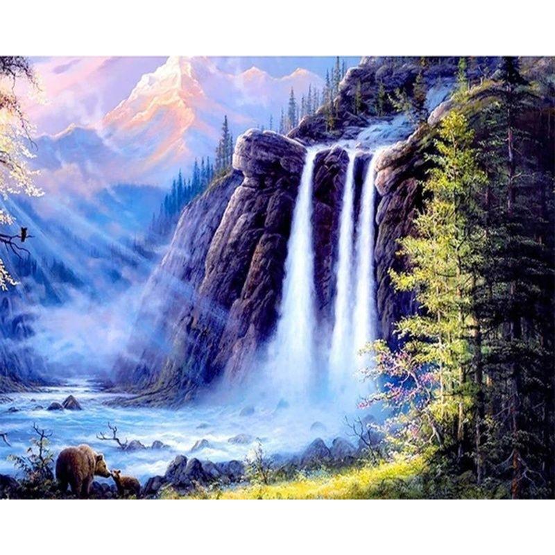 Diamond Embroidery Waterfall Landscape Picture Of Rhinestone 5D Diamond Painting Mosaic Needlework Handmade Gift