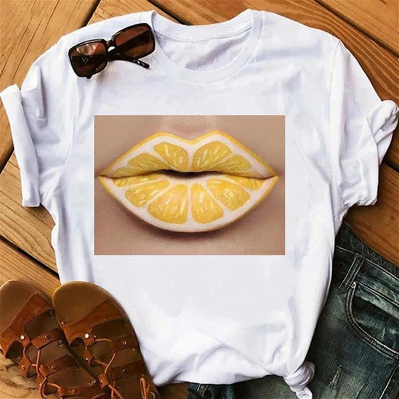 Модная женская футболка унисекс с принтом губ, повседневная, с коротким рукавом и круглым вырезом, свободная женская футболка, женская футболка, топы, одежда, женские футболки