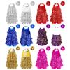 Girls Dance Costume Halter Leotard Shiny Sequins Ruffles with Metallic Elastic Hair Band