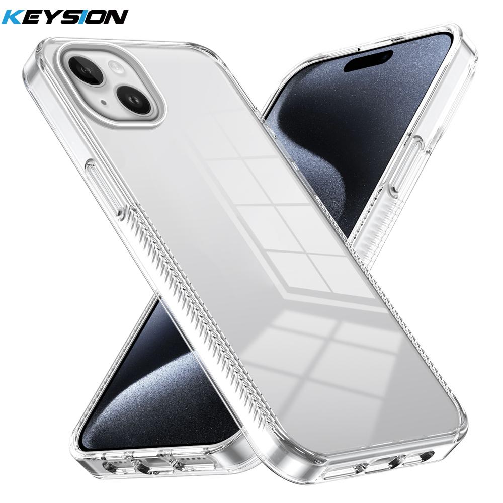 KEYSION Transparent Case for iPhone 16 Pro Max 15Plus TPU+PC Anti-slip HD Clear Shockproof Phone Cover for iPhone 15 Pro 16 Plus
