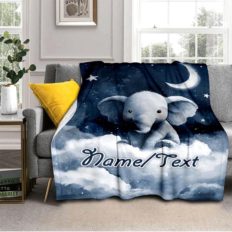 1PC Custom Name Nightly Elephant Dreams flannel blanket versatile,all-season throw suitable for the living room,bedroom,camping,travel,and gift