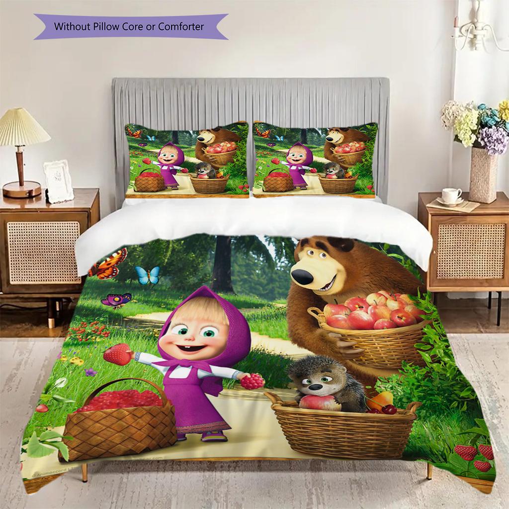 Russian comedy animation Masha and the Bear Comfortable Duvet Cover and Pillowcases (1 duvet cover + 2 pillowcases, duvet insert not included) T8