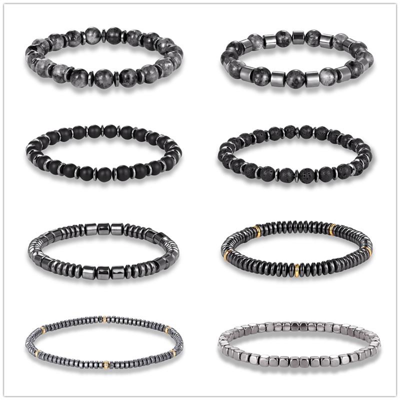 Мужские браслеты из гематита European Health для похудения женские бусины из натурального камня Браслеты Punk homme Ювелирные изделия Подарки Pulseira Masculina