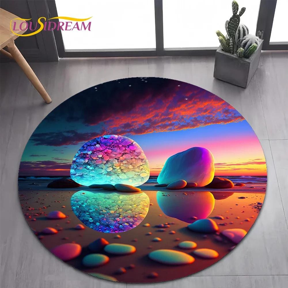 Round Carpet – Beach Stone Design Rug for Bedroom, Living Room Pet Decor Floor Mat