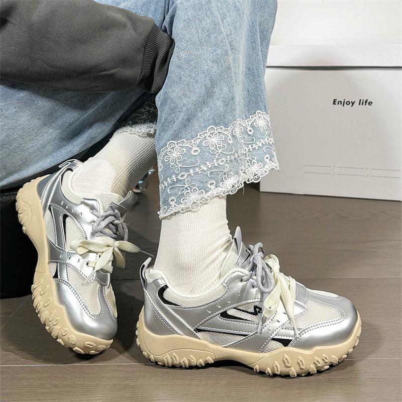 Кожаные папины кроссовки женские с внутренней высотой, классические, с двойным ремешком, спортивные, для отдыха, дышащая сетка, обувь для тренировок добродетели