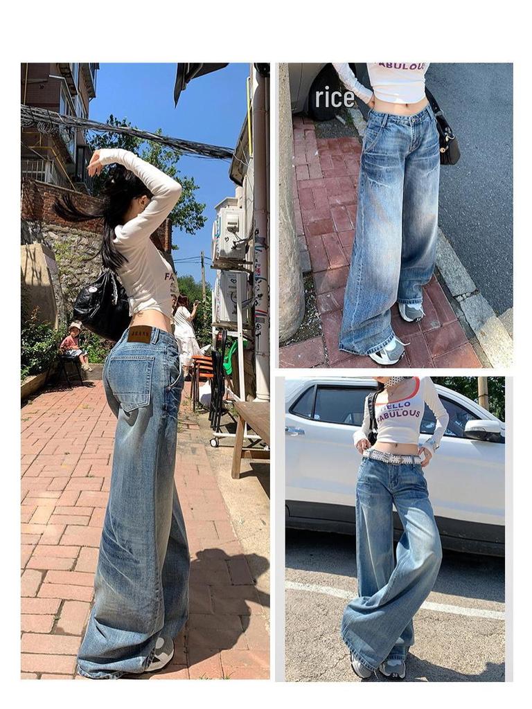 Nongge Low Waist Wide Leg Retro Jeans for Women - Spring/Autumn 2025 Collection
