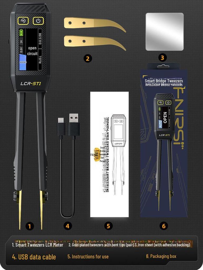 FNIRSI LCR-ST1 Digital Tweezers: Resistance, Inductance, Capacitance Multimeter with Patch Clip