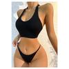Women's Black Camisole Fabric Bra Panty Set