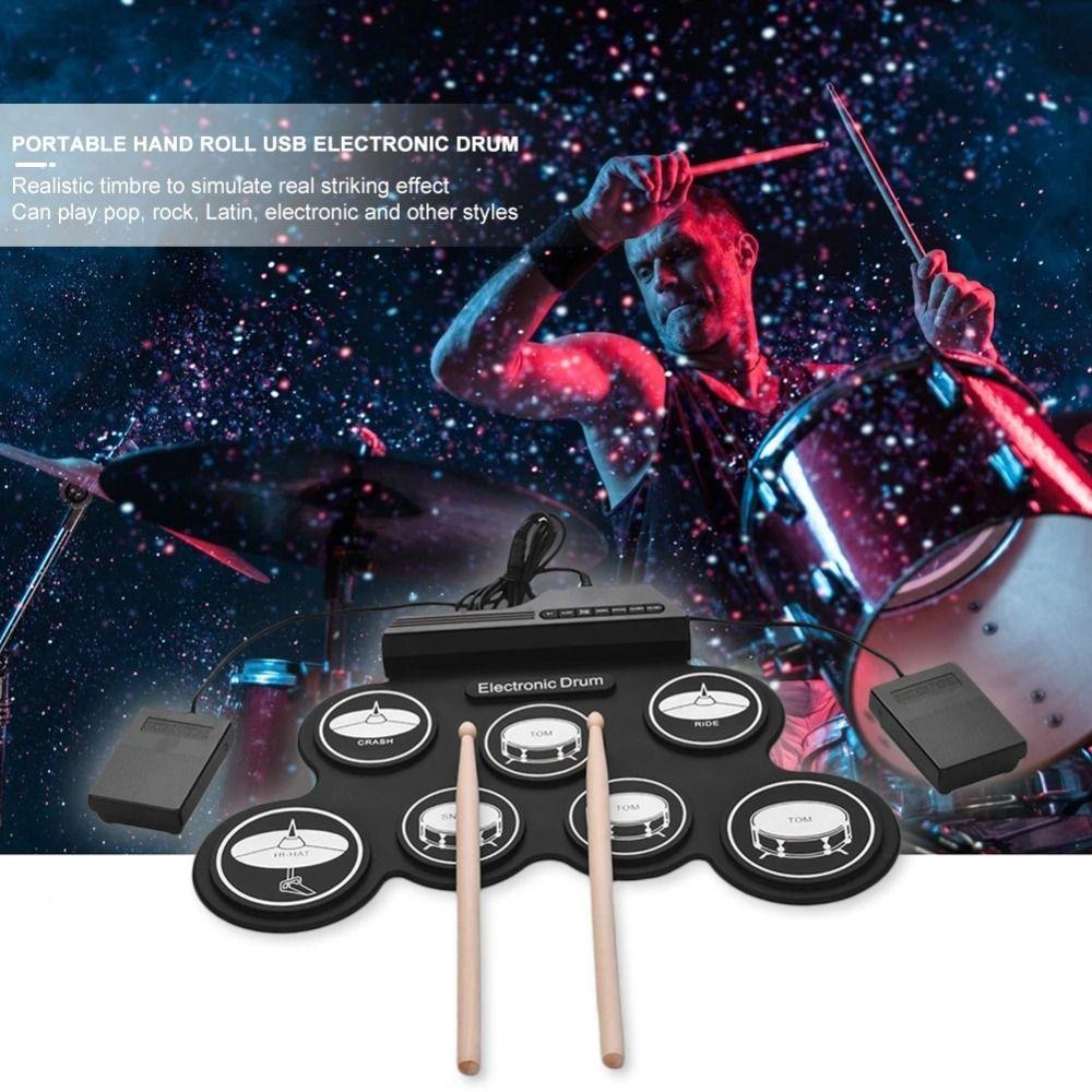 1 Box with Sound Effect Pattern Electronic Drum Set 7-Pads Folding Music Drums for Beginner Practice