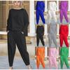 Fashion Round Neck Long Sleeve Casual Shirt Two-piece Loose Pants Set Autumn Solid Color Plus Size Pocket Pants Trousers Suit Women's Clothing 1846