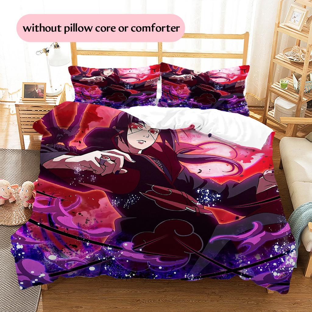 Постельное белье с узором Итачи Учиха из аниме Наруто, домашний декор, подарок на день рождения (1 пододеяльник + 2 наволочки, без наполнителя)