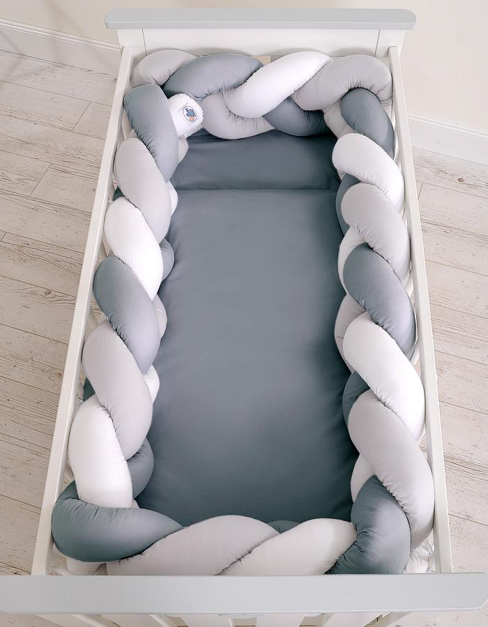 Braided cot bumper XXL - white-gray-anthracite