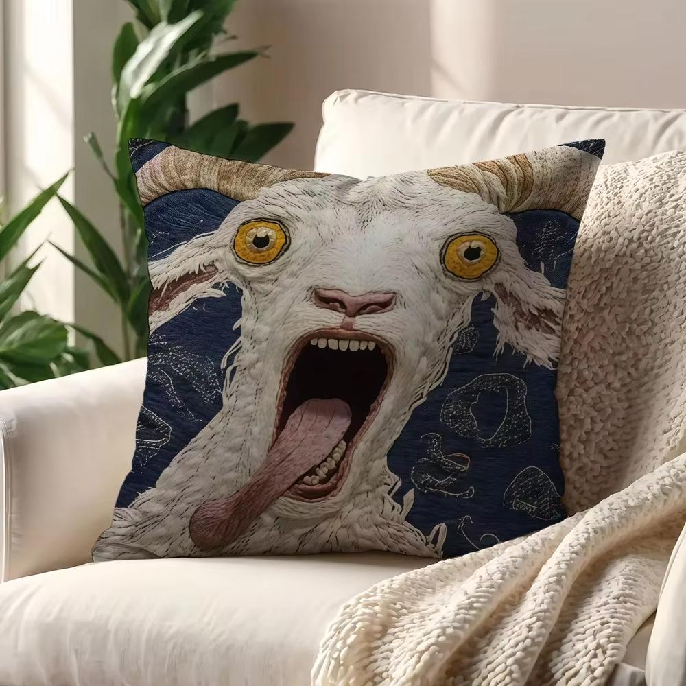 PC Spooky Goat Face D Cushion Cover Nordic Simplicity Print for Home Office Coffee Shop Car Sofa Pillow Decor