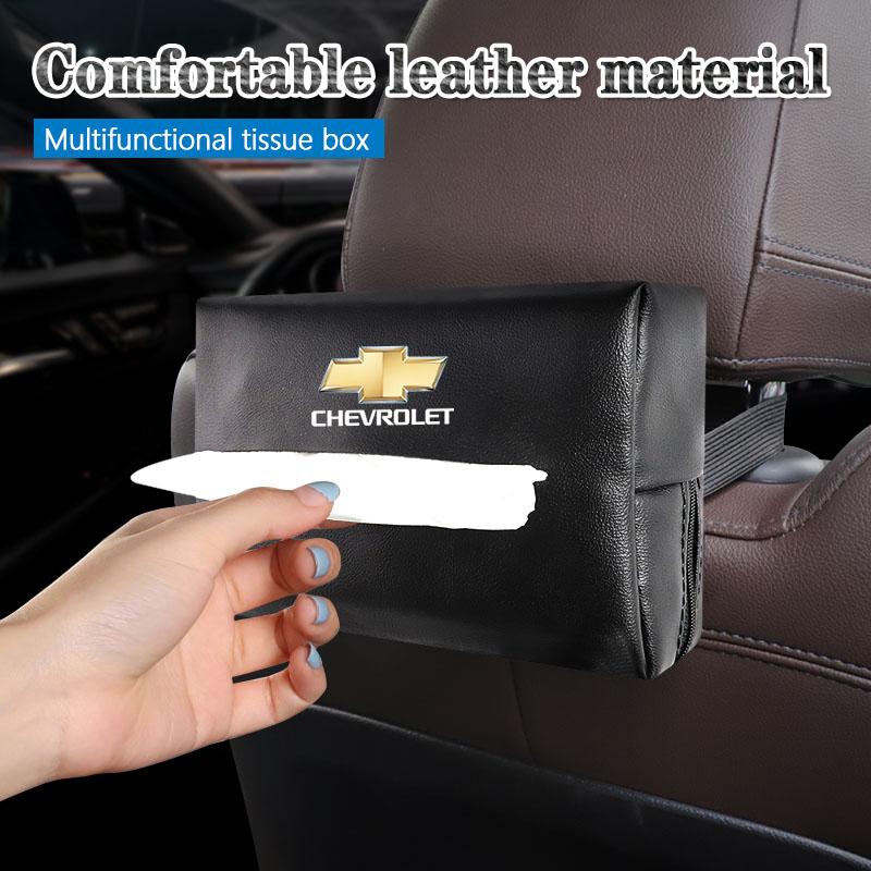 BODCA1 PU Leather Car Tissue Box Facial Tissue Storage Bag For Chevrolet Bolt Spark Tahoe Z71 Aveo Impala Lacetti Malibu Sail SS Cruze