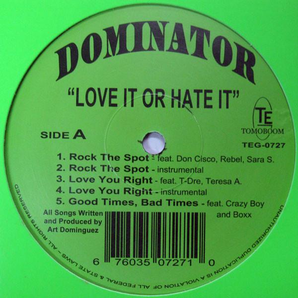 12-дюймовая пластинка DOMINATOR Love It Or Hate It TEG0727 Tomoboom Entert 2004 Япония Рэп Хип-Хоп R&B Б/у