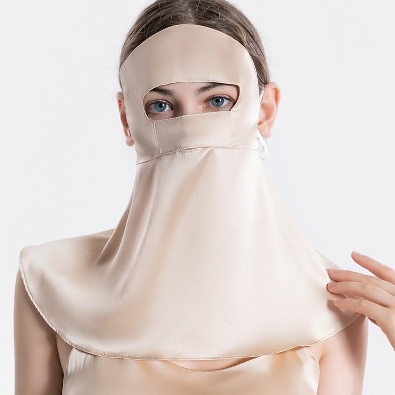 100% Pure Silk Face Cover Sun Protection Breathable Sleep Mask Anti-Oil Fume Full Neck Coverage