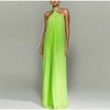 Вечерние платья для женщин, свободное платье с бретелью через шею, со шнуровкой на спине, сексуальное атласное вечернее платье, летнее новое модное элегантное платье для отпуска