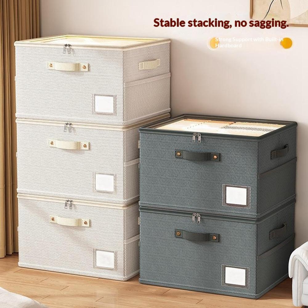 40 x 30 x 20cm Breathable Oxford Fabric Storage Box with Clear PVC Lid Foldable Clothes Organizer
