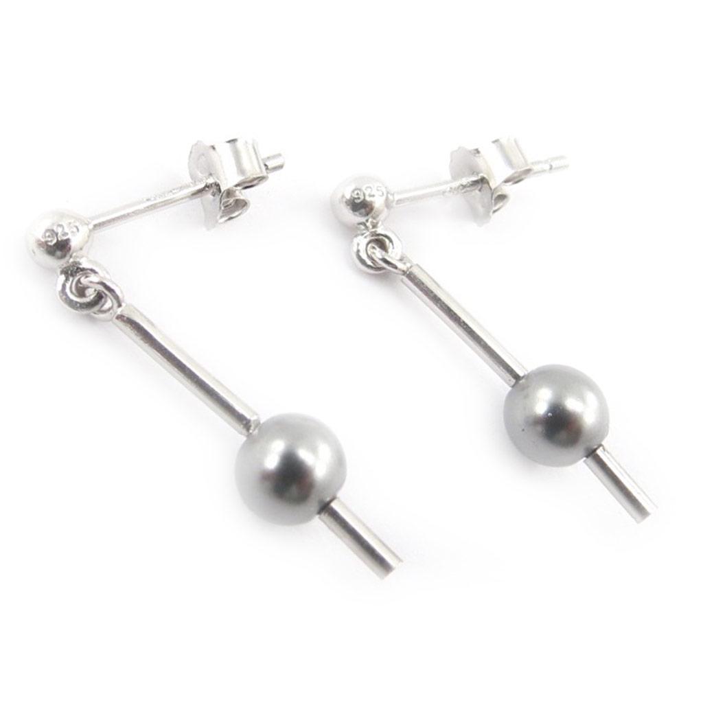 Les Trésors De Lily [J9585] - Серебряные серьги «Перла», серебристо-серые - 18x5 мм