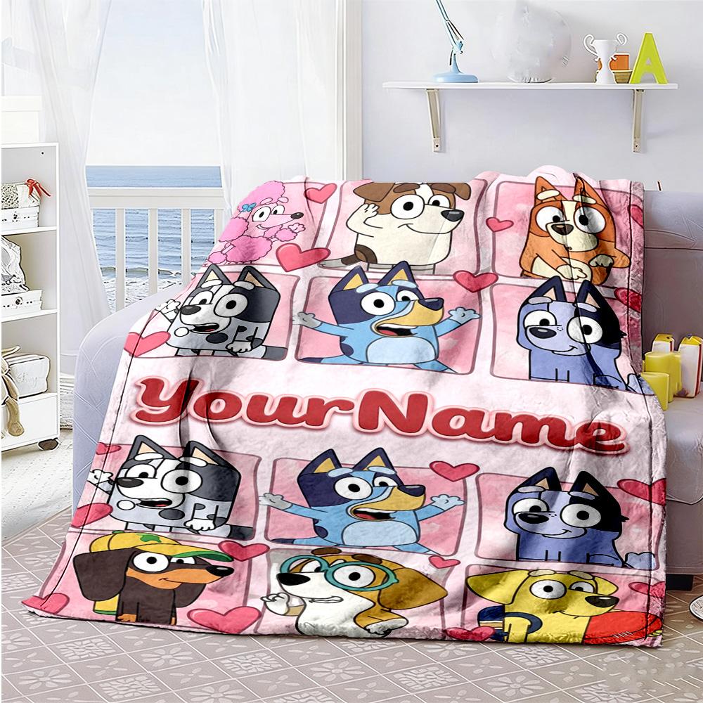 Bluey 72 Personalized Name Blanket Lightweight Personalized Blanket Soft Warm Cozy Suitable for Picnics Living Room Nap Office Chair