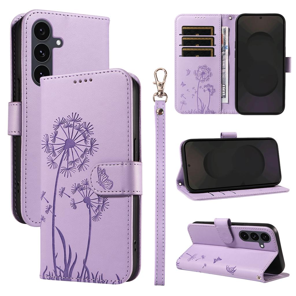 For Samsung Galaxy S25 FE Leather Wallet Case with Strap Dandelion Imprint Phone Stand Cover
