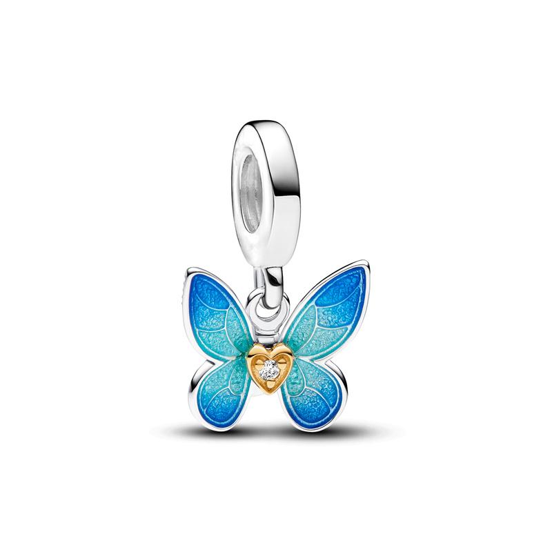 2026 925 Sparkling Blue Pink Butterfly Dangle Charms Beads Fit Original Silver Bracelet Necklace DIY Jewelry Gift for Women