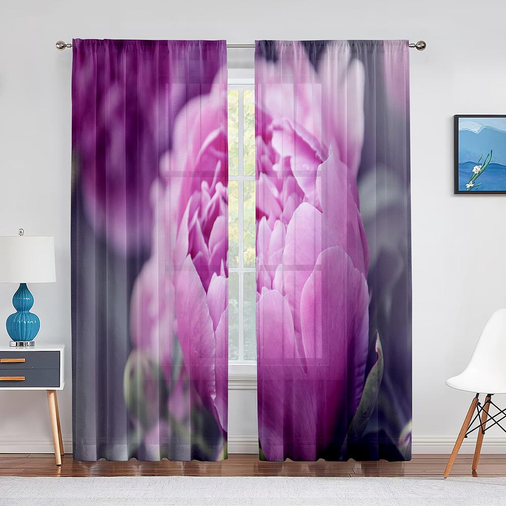 Розовый пион с цветочным принтом, весенние акварельные прозрачные шторы из вуали для гостиной, спальни, кухни, оконные шторы, шифоновые тюлевые шторы