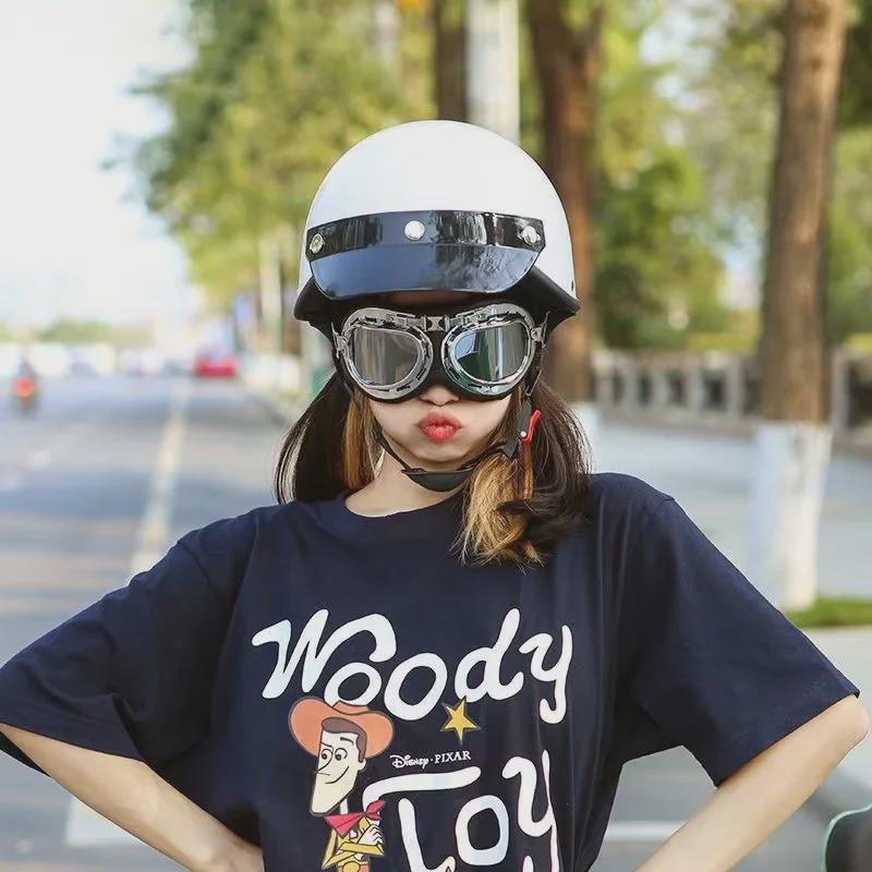 Сертифицированный 3C ретро-шлем Harley: Красный полушлем для электромобилей и мотоциклов, для мужчин и женщин, для езды в любое время года и летом.