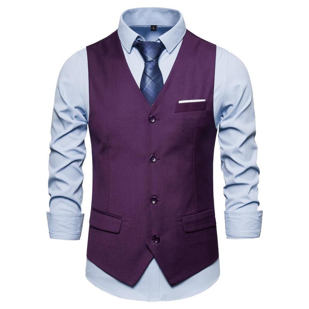2023 Men's Large Solid Color Single-Breasted Casual Suit Vest - Korean Style