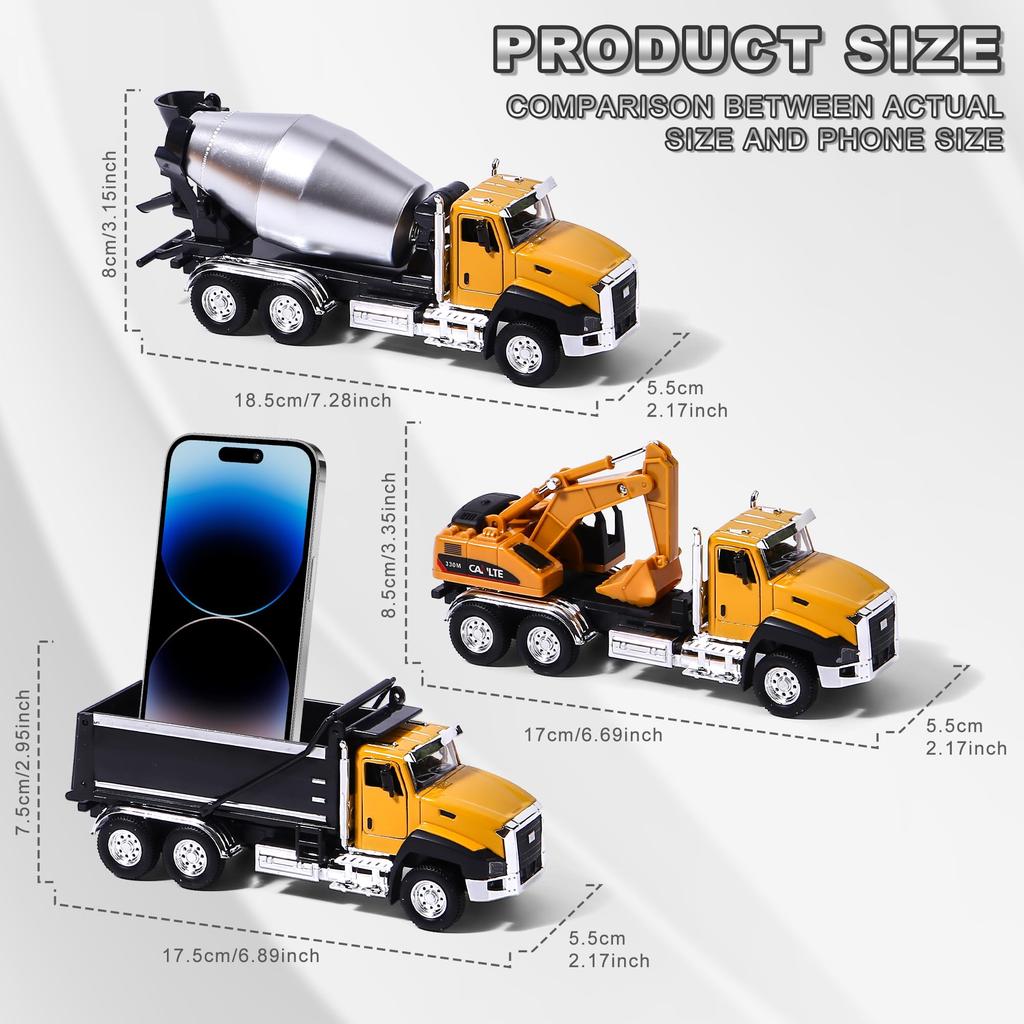 AIUAZA Scale Diecast Engineering Construction Dump Alloy Collectible Model Open Door Toy 1/50 Vehicle, Truck, Excavator, Mixer, Car, Boy's Pull-Back