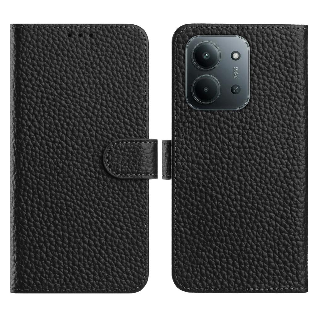 Для Xiaomi Redmi 15C 5G (США) (173мм)/15C 4G (США) (173мм) Чехол-портмоне с подставкой, текстура личи, натуральная коровья кожа, откидная крышка для телефона