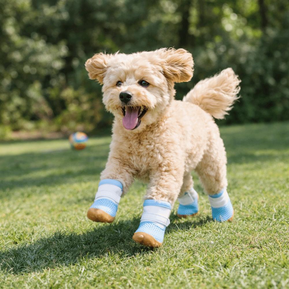 Breathable Dog Mesh Shoes Rubber Sole Adjustable Dog Paw Protectors Hollow Out Wear-resistant Anti-Slip Dog Boots