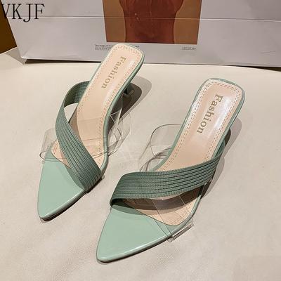 Летние женские туфли-лодочки, сандалии желтого, зеленого, бежевого цвета для дам, сексуальные мюли на высоком каблуке, шлепанцы, слайды, обувь, новинка 2024