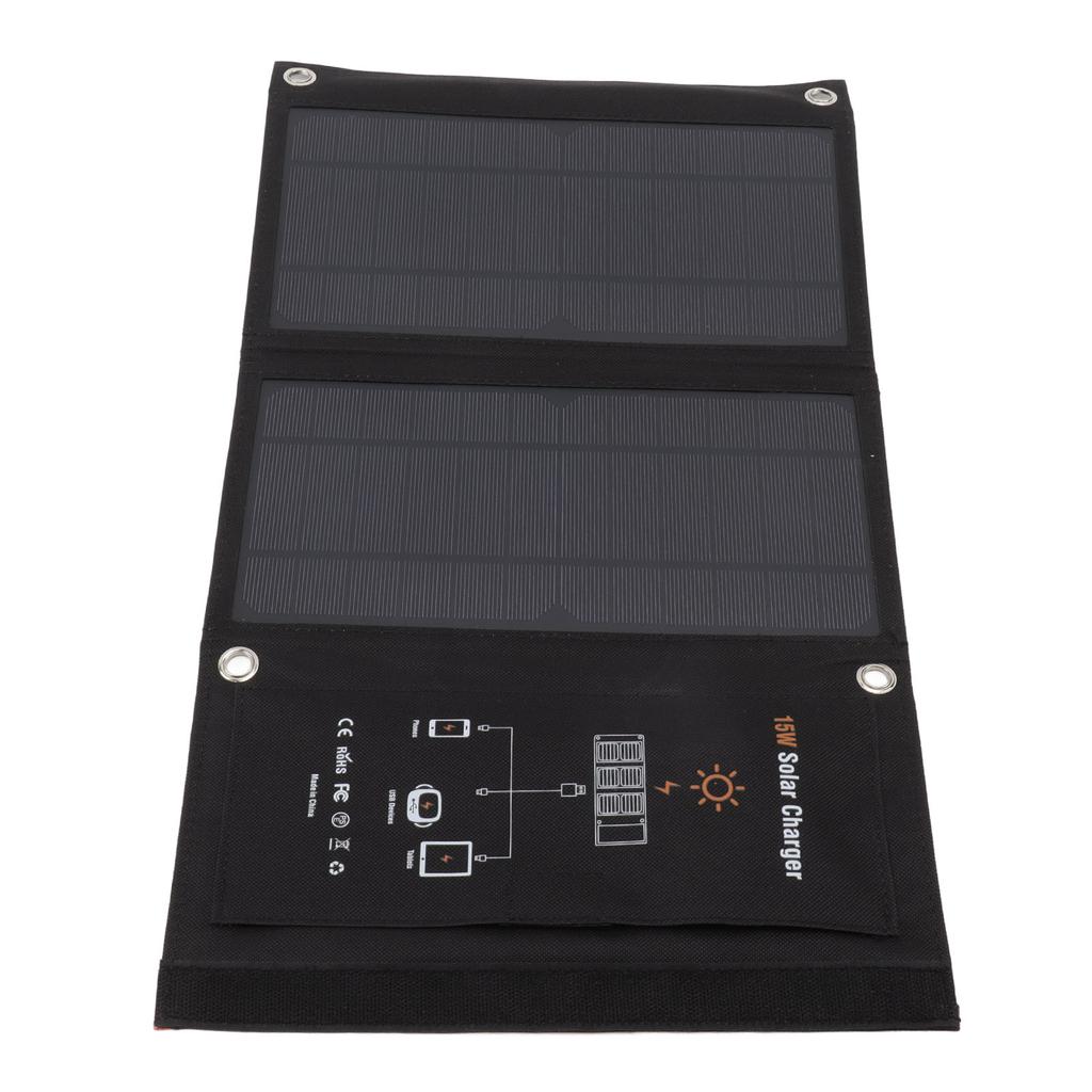 15W Monocrystalline Solar Panel Charger Dual USB Foldable Solar Charging Pack Outdoor Phone Power