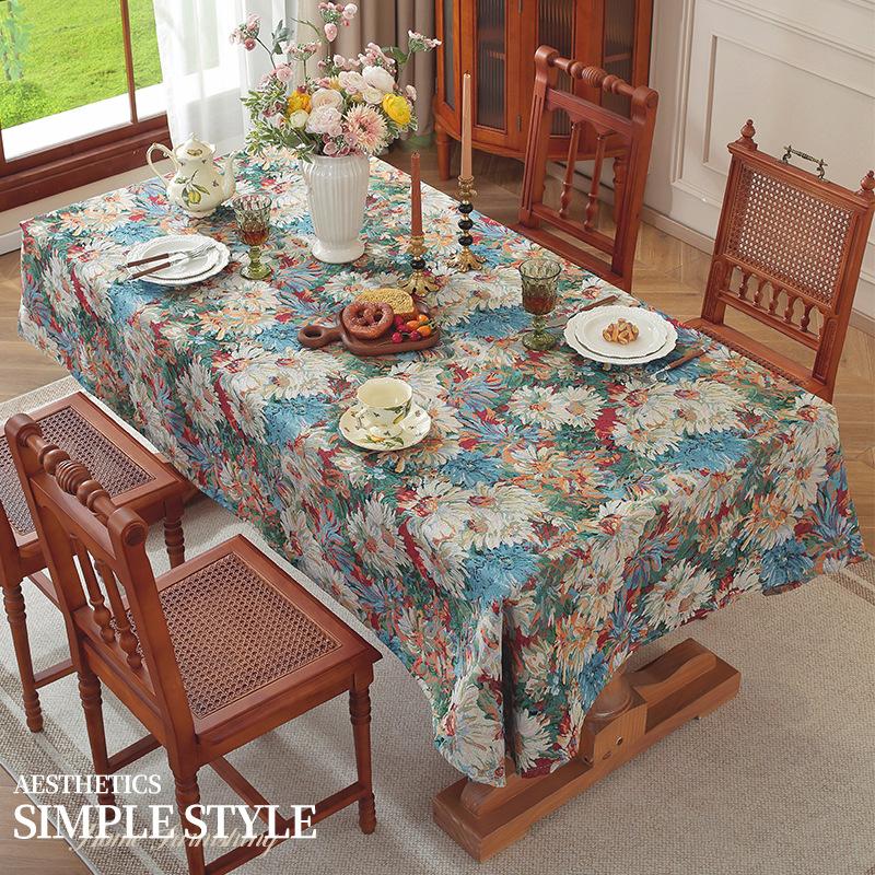 1pcs French Retro Oil Painting Tablecloths Ins Style High-end Light Luxury Dining Table Cover Dust Proof Coffee Table Cloth Living Room Decoration