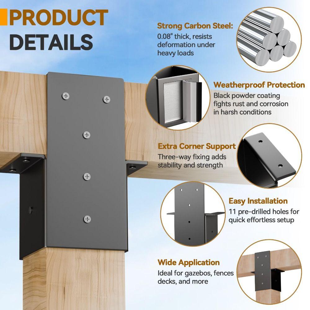 Black Pergola Bracket Wall Mounted Metal Deck Railing Connector Durable Heavy Duty Pergola Accessories Furniture Accessories