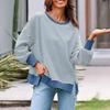 Women Striped Oversized Sweatshirt Long Sleeve Crewneck T-Shirt Split Hem Waffle Knitted Tunic Top Casual Fall Sweater