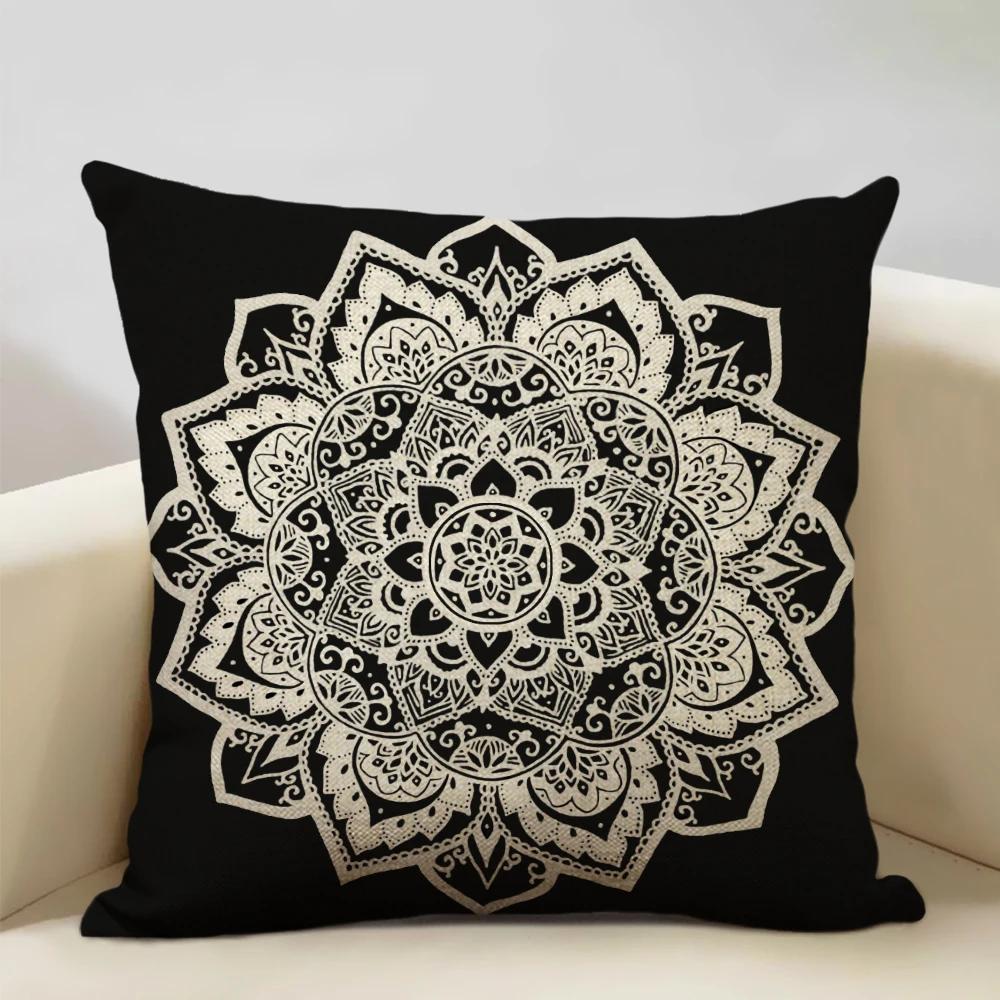 Mandala Sofa Decorative Throw Pillow Case, Hamsa Cushion Cover, Home Living Room Pillow Cover, 45x45cm