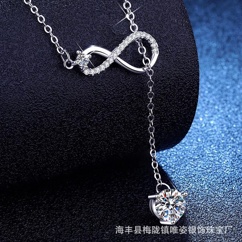 V 1ct Moissanite Infinity 8-Shaped Tassel Necklace Fashion Jewelry Women