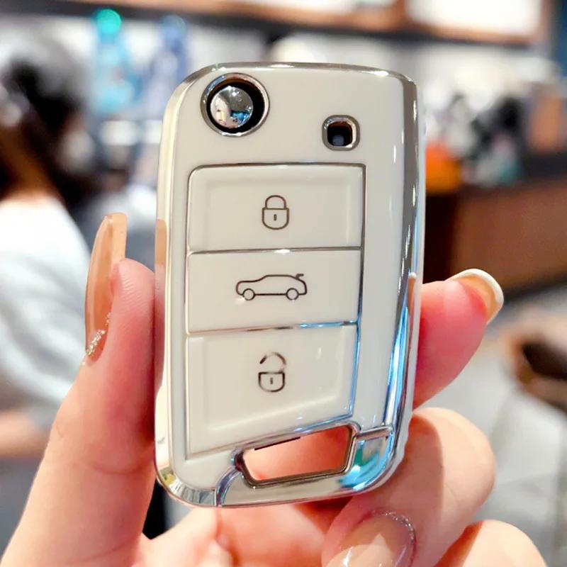 Чехол для автомобильного ключа из ТПУ для VW Volkswagen Golf 7 MK7 Tiguan MK2 T-roc T-cross Skoda Octavia Kodiaq Karoq Seat Ateca Leon Fob