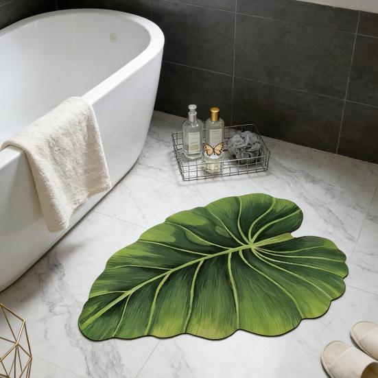 Коврик для ванной с рисунком зеленых листьев, нескользящий коврик для пола, ультратонкий, быстросохнущий, безопасный, устойчивый, тропический декор