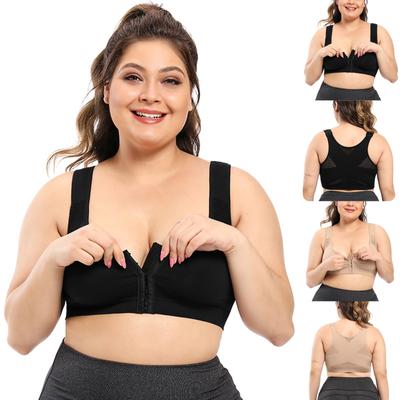 Женские однотонные бюстгальтеры с застежкой спереди и поддержкой спины, полный охват, беспроводные бюстгальтеры, регулируемые