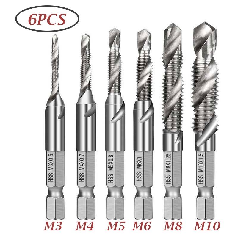 Набор сверл для метчиков из быстрорежущей стали, 6 шт., набор комбинированных сверл и метчиков 2 в 1 M3 M4 M5