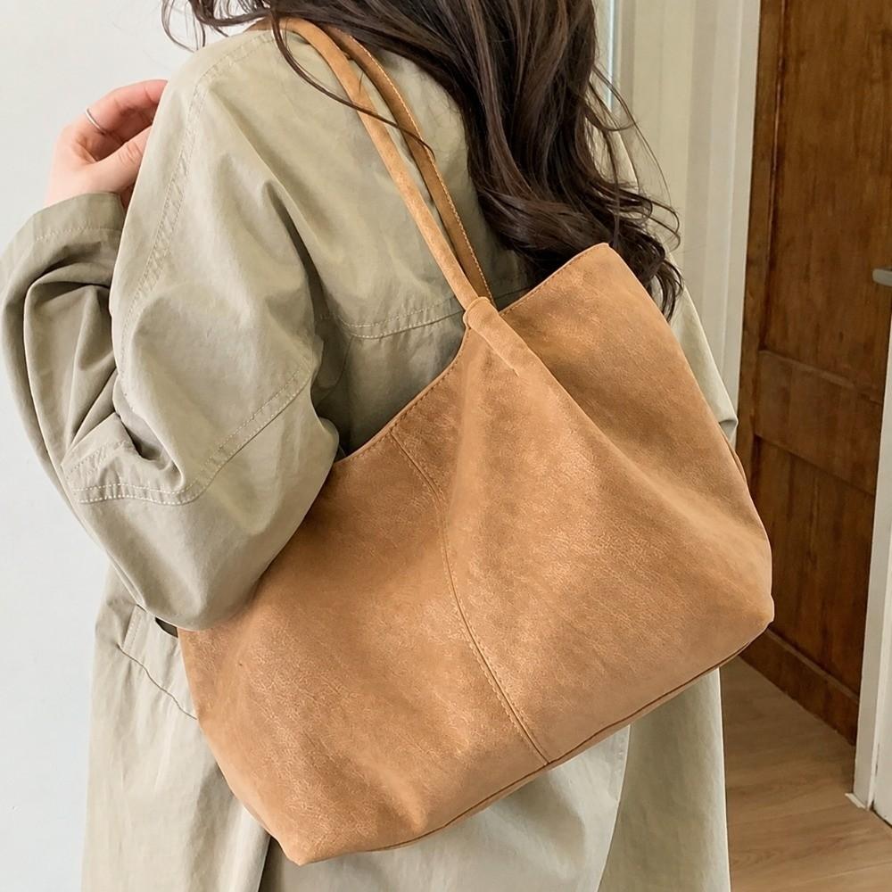 Solid Color Large Capacity Handbag Soft Shopper Underarm Bag Comfortable Suede Shoulder Bag School