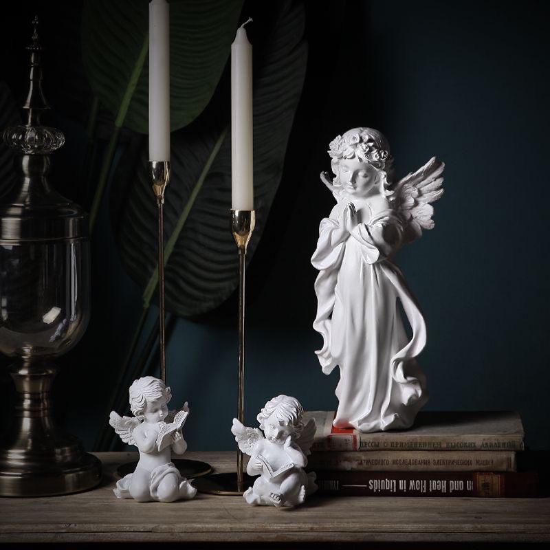 Nordic Creative Resin Angel Figurine, Modern Angel Sculpture Decorative Desktop Ornament