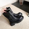 Winter Street Style Thick Heel Women Knight Boots Fashion Slip On Party Dress Shoes Ladies Concise Leather Mid Calf Booties