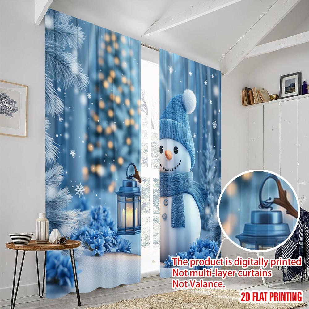 2 шт., 2D принт на шторах Милый снеговик Рождественские зимние украшения (2) Прочный полиэстер (без удилища) Украшения для