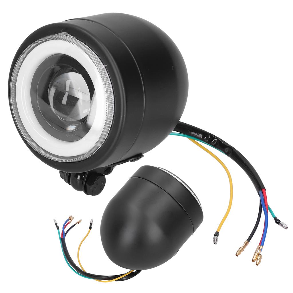 LED Headlight Vintage Round Angel Eye Front Lamp Fit for Motorcycle Cruiser Choppers Bobber Cafe Racer(White Yellow